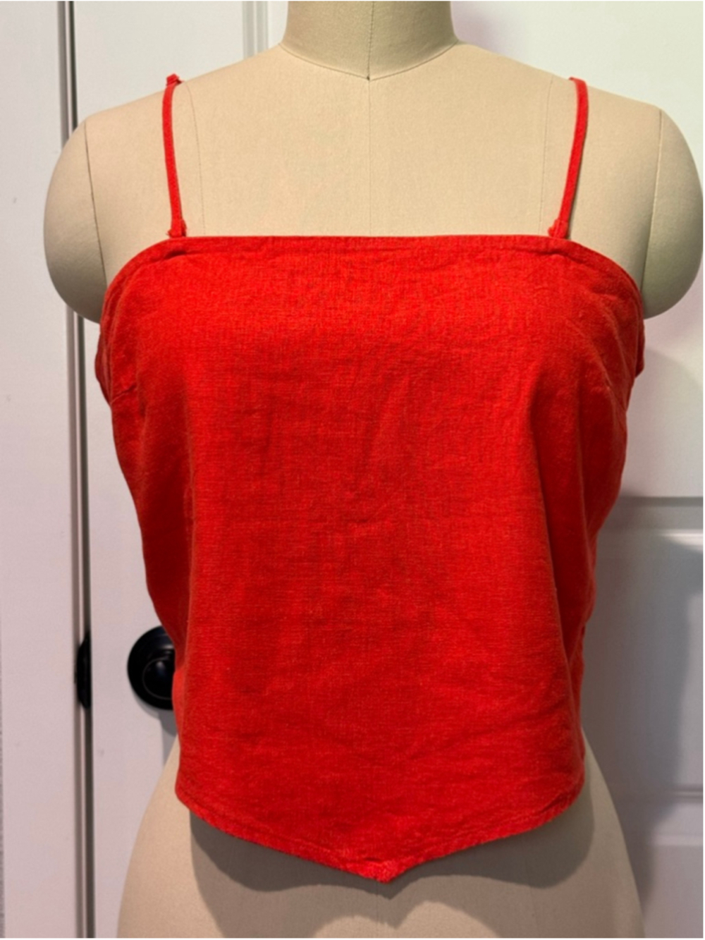 Women's A New Day Red Linen Blend Tie Back Crop Top M